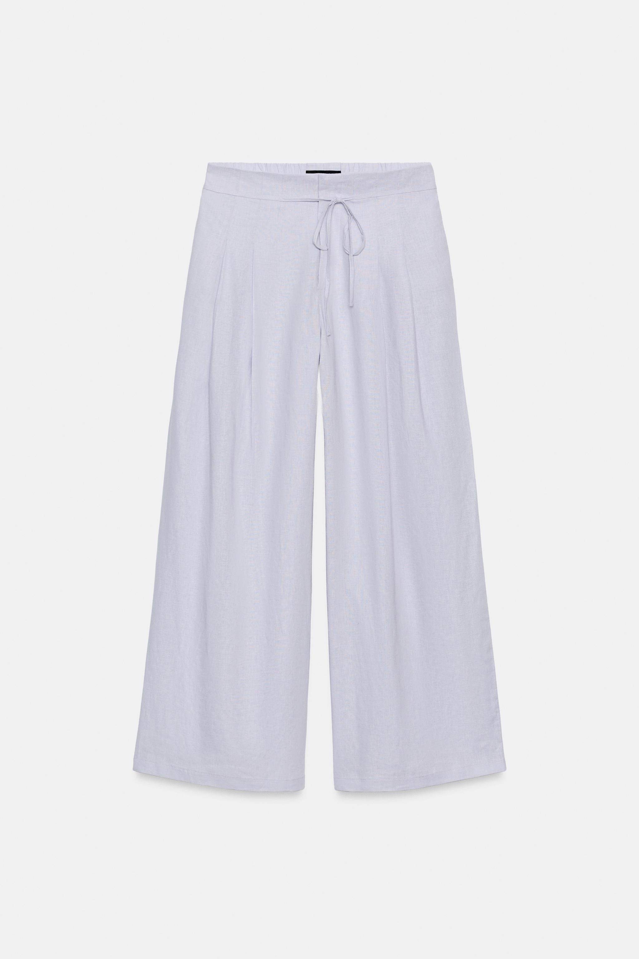 WIDE LEG PLEATED PANTS WITH LINEN